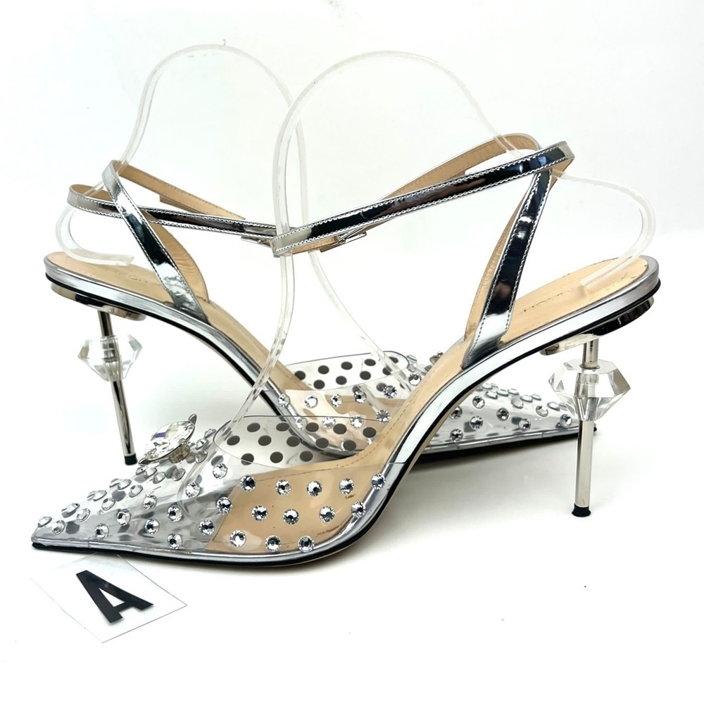MACH & MACH Crystal Embellished Clear Ankle Strap Pump sz 11 - Picture 8 of 13